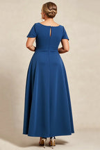 A-Line Square Neck Cap Sleeve Keyhole Floor-Length Plus Size Mother of the Bride Dress