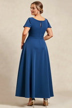A-Line Square Neck Cap Sleeve Keyhole Floor-Length Plus Size Mother of the Bride Dress
