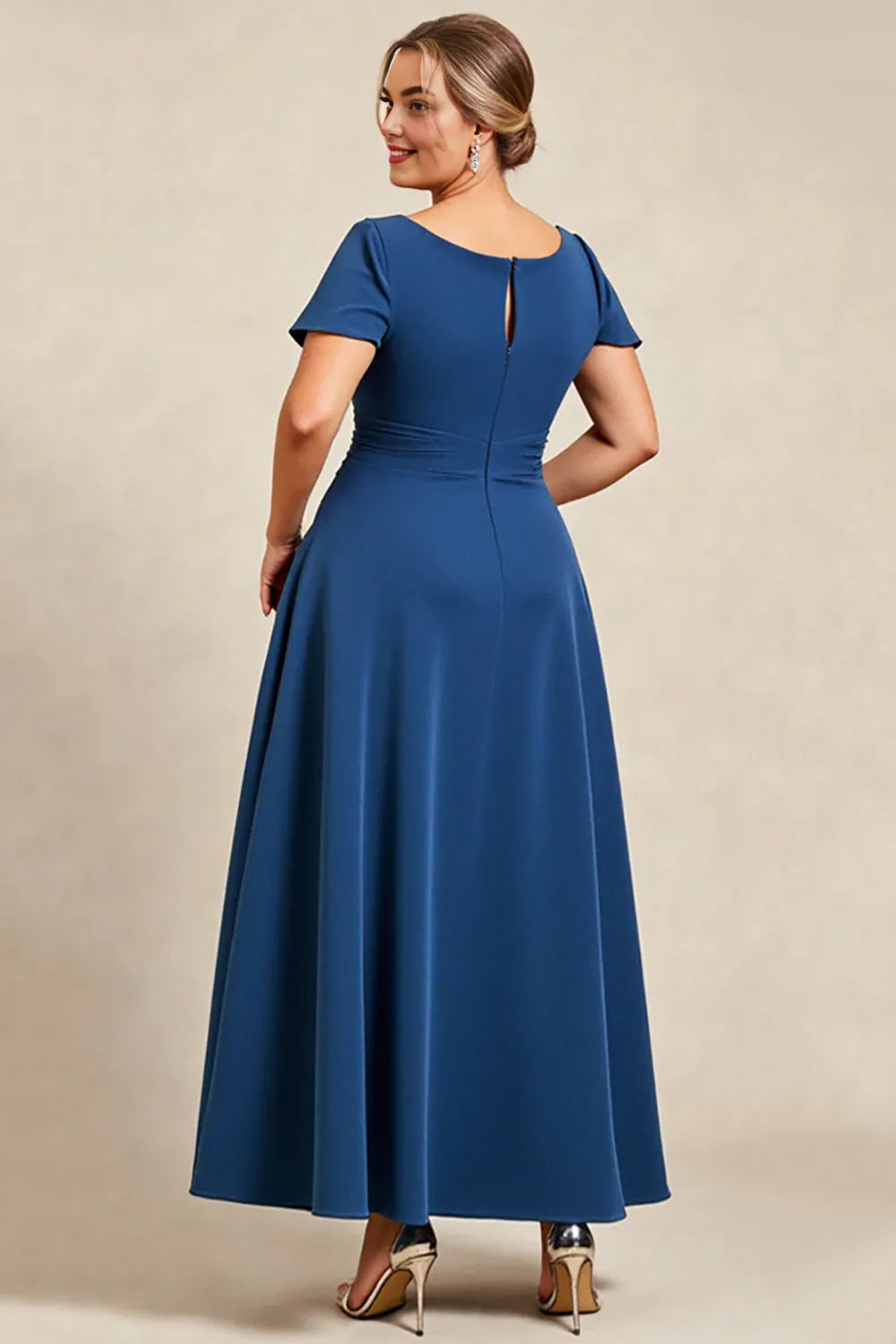 A-Line Square Neck Cap Sleeve Keyhole Floor-Length Plus Size Mother of the Bride Dress