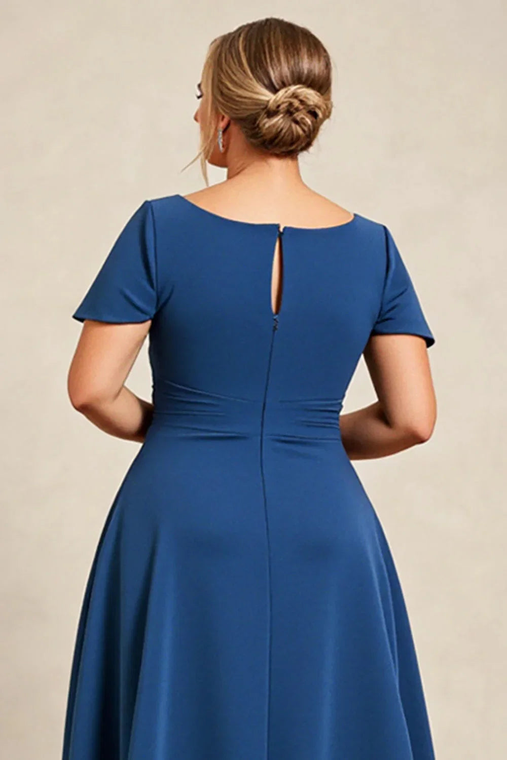 A-Line Square Neck Cap Sleeve Keyhole Floor-Length Plus Size Mother of the Bride Dress