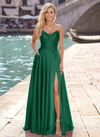 A-Line V-Neck Sleeveless Appliques Floor-Length Prom Dress
