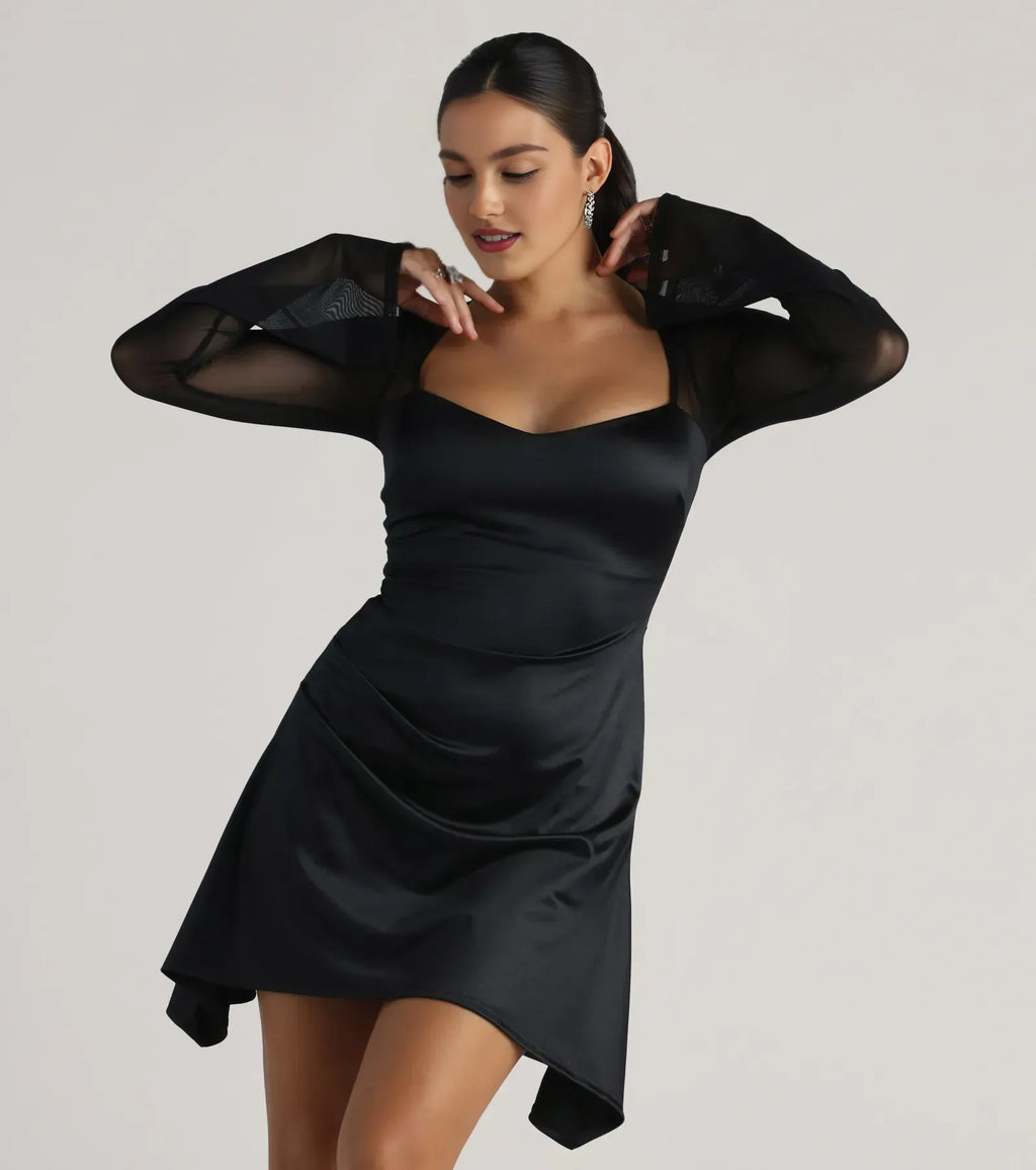 A-Line V Neck Long Sleeve Short-Mini Homecoming Dress