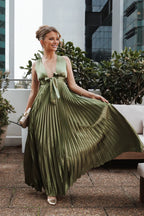 A-Line V Neck Sleeveless Ankle-Length Prom Dress