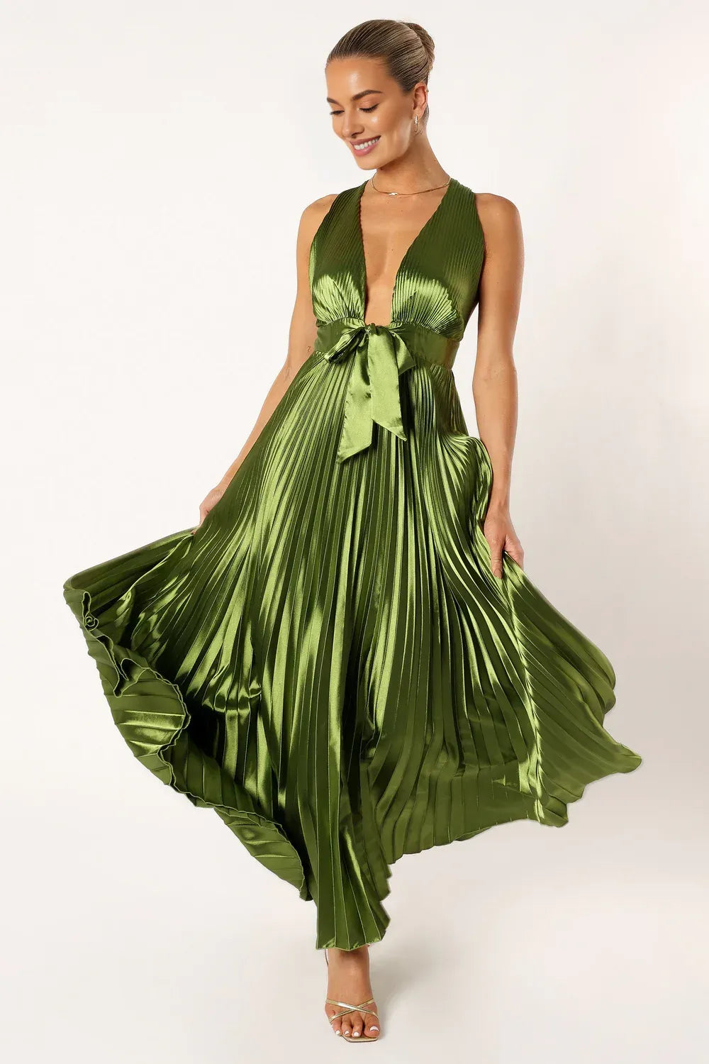 A-Line V Neck Sleeveless Ankle-Length Prom Dress