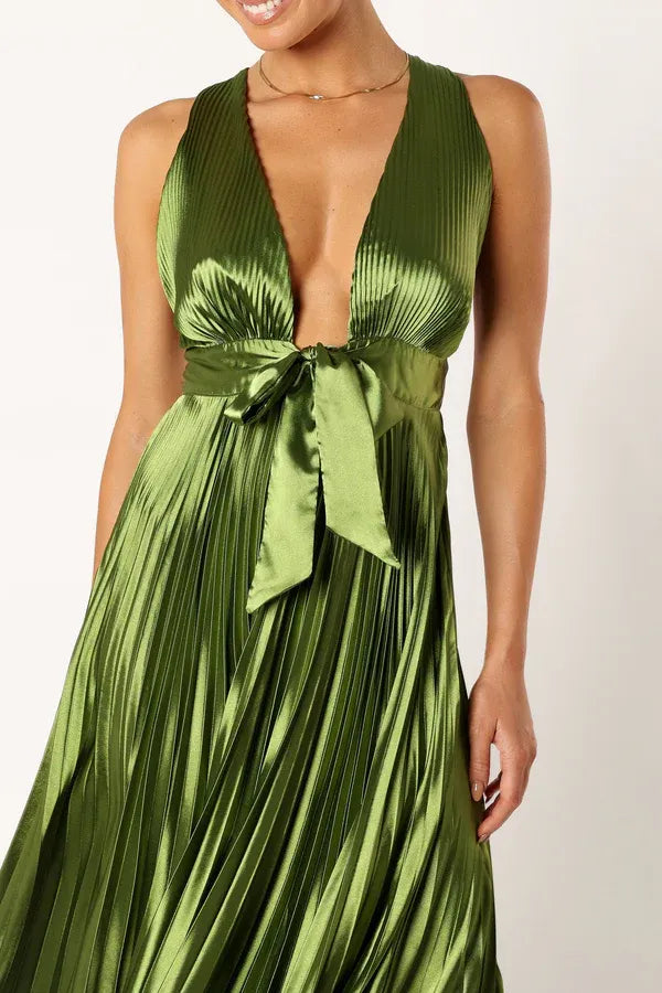 A-Line V Neck Sleeveless Ankle-Length Prom Dress