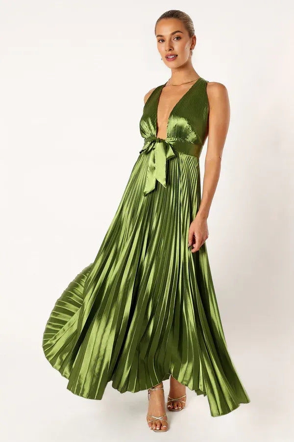 A-Line V Neck Sleeveless Ankle-Length Prom Dress