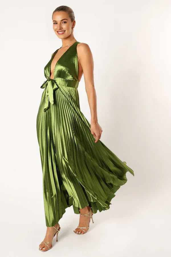 A-Line V Neck Sleeveless Ankle-Length Prom Dress