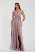 A-Line V Neck Sleeveless Zipper Up Floor-Length Prom Dress