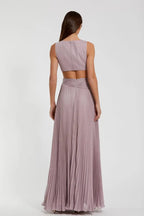 A-Line V Neck Sleeveless Zipper Up Floor-Length Prom Dress