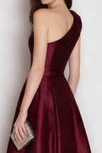 A Line Sleeveless One Shoulder Pleated Ankle-Length Prom Dress