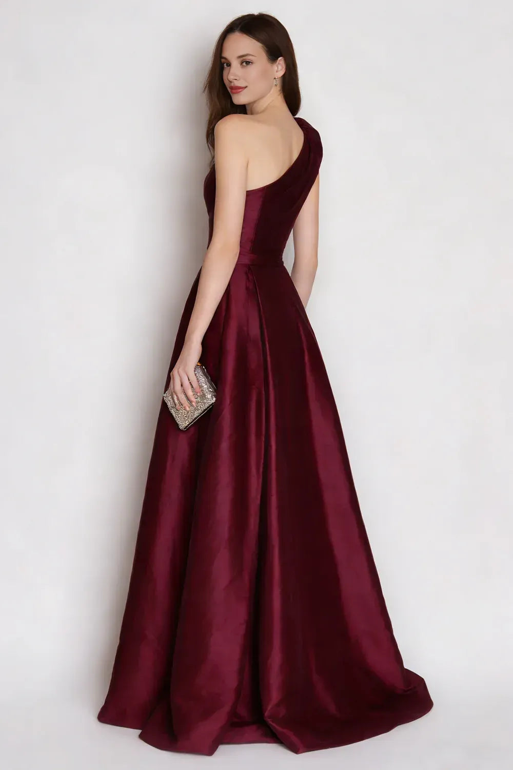 A Line Sleeveless One Shoulder Pleated Ankle-Length Prom Dress