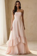 A Line Strapless Sleeveless Backless Ruffles Floor-Length Prom Dress
