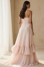 A Line Strapless Sleeveless Backless Ruffles Floor-Length Prom Dress