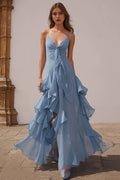 A Line V-Neck Sleeveless Backless Floor-Length Prom Dress