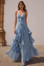 A Line V-Neck Sleeveless Backless Floor-Length Prom Dress
