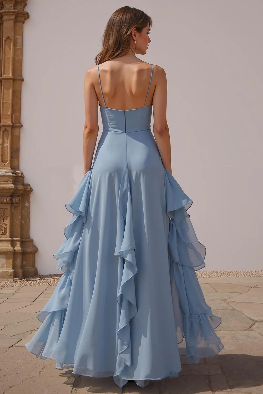 A Line V-Neck Sleeveless Backless Floor-Length Prom Dress
