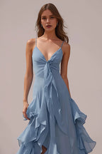 A Line V-Neck Sleeveless Backless Floor-Length Prom Dress
