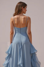 A Line V-Neck Sleeveless Backless Floor-Length Prom Dress