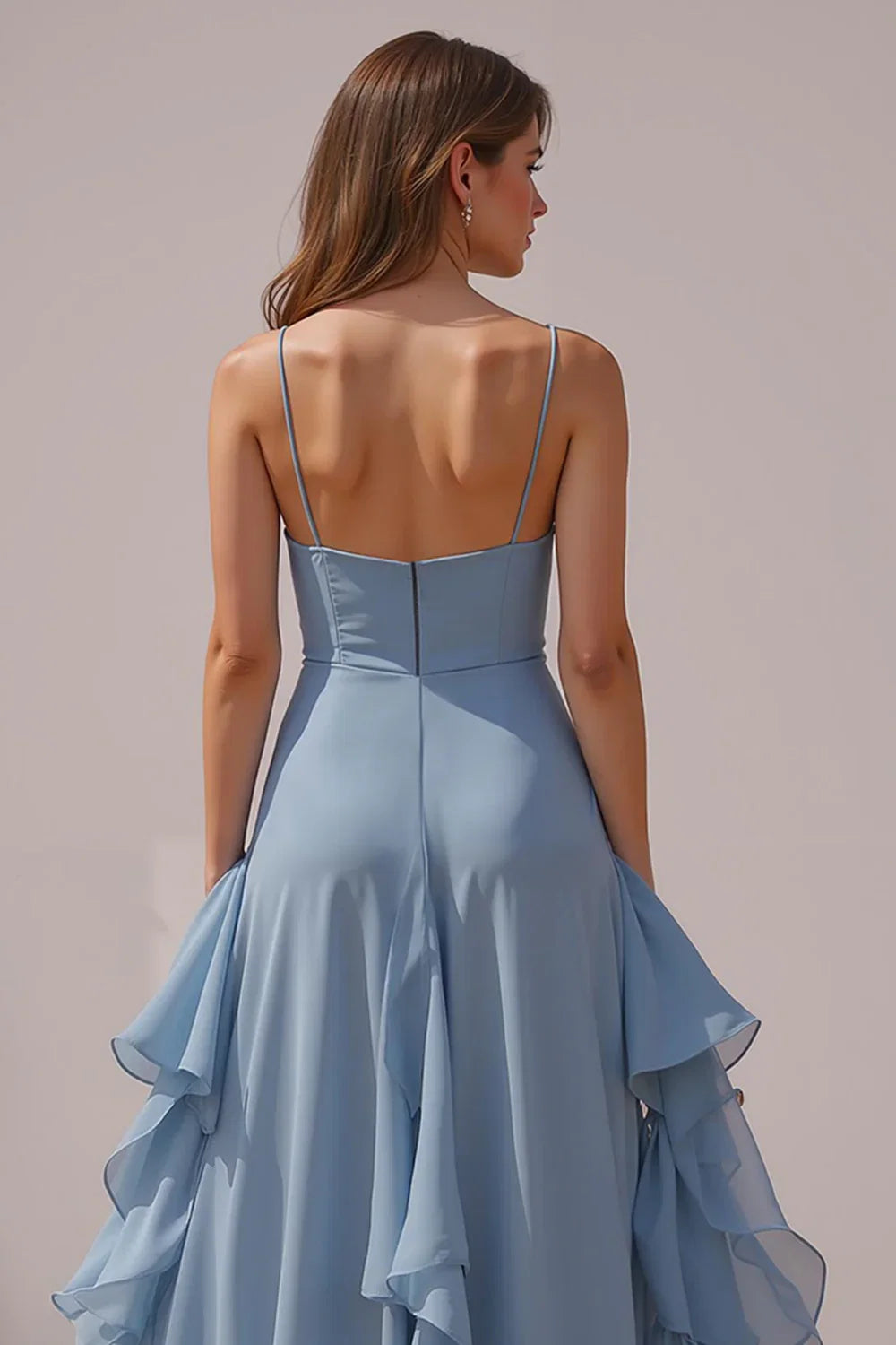 A Line V-Neck Sleeveless Backless Floor-Length Prom Dress