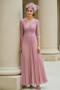 A Line V-Neck Sleeveless V Back Floor-Length Mother of the Bride Dress