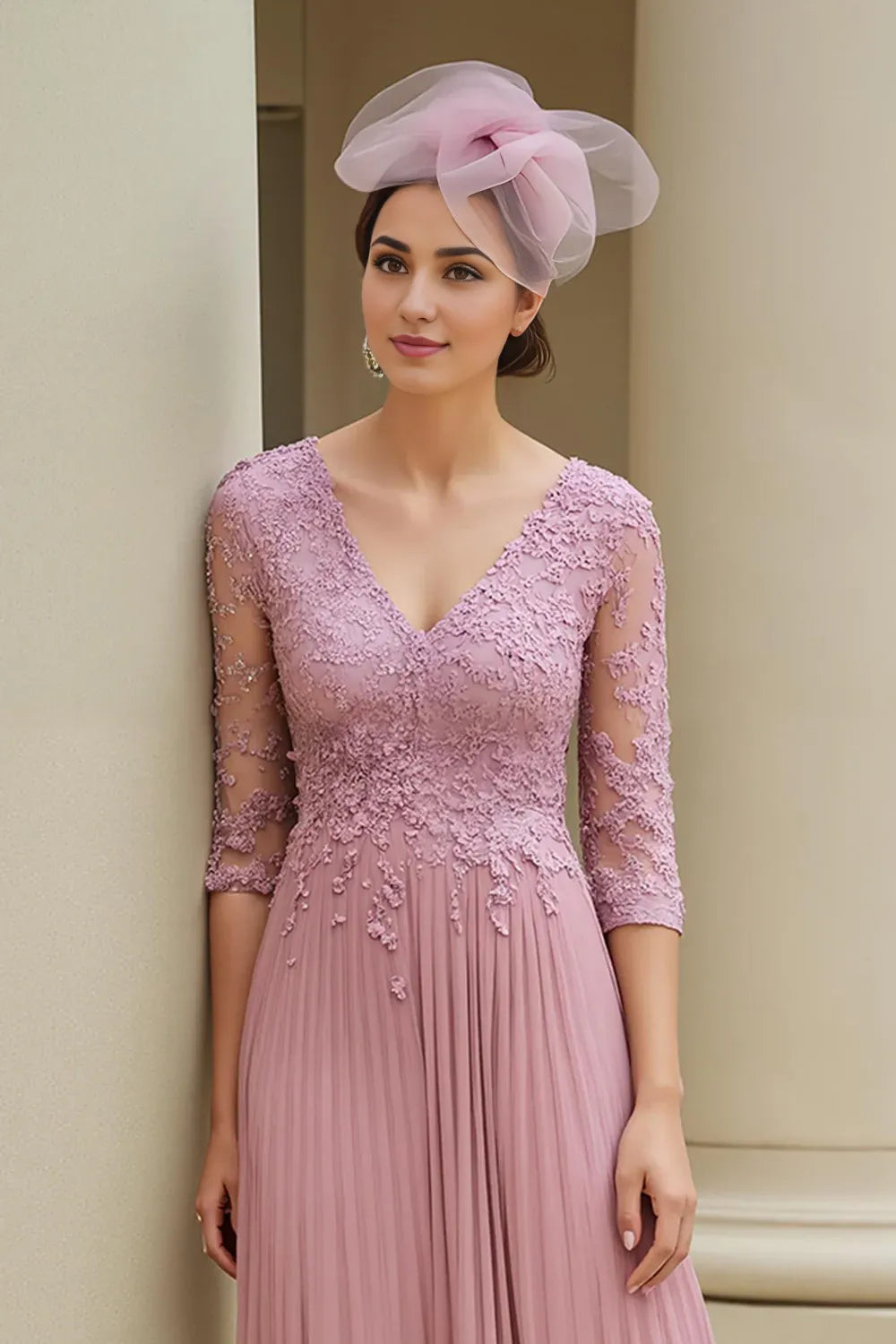 A Line V-Neck Sleeveless V Back Floor-Length Mother of the Bride Dress