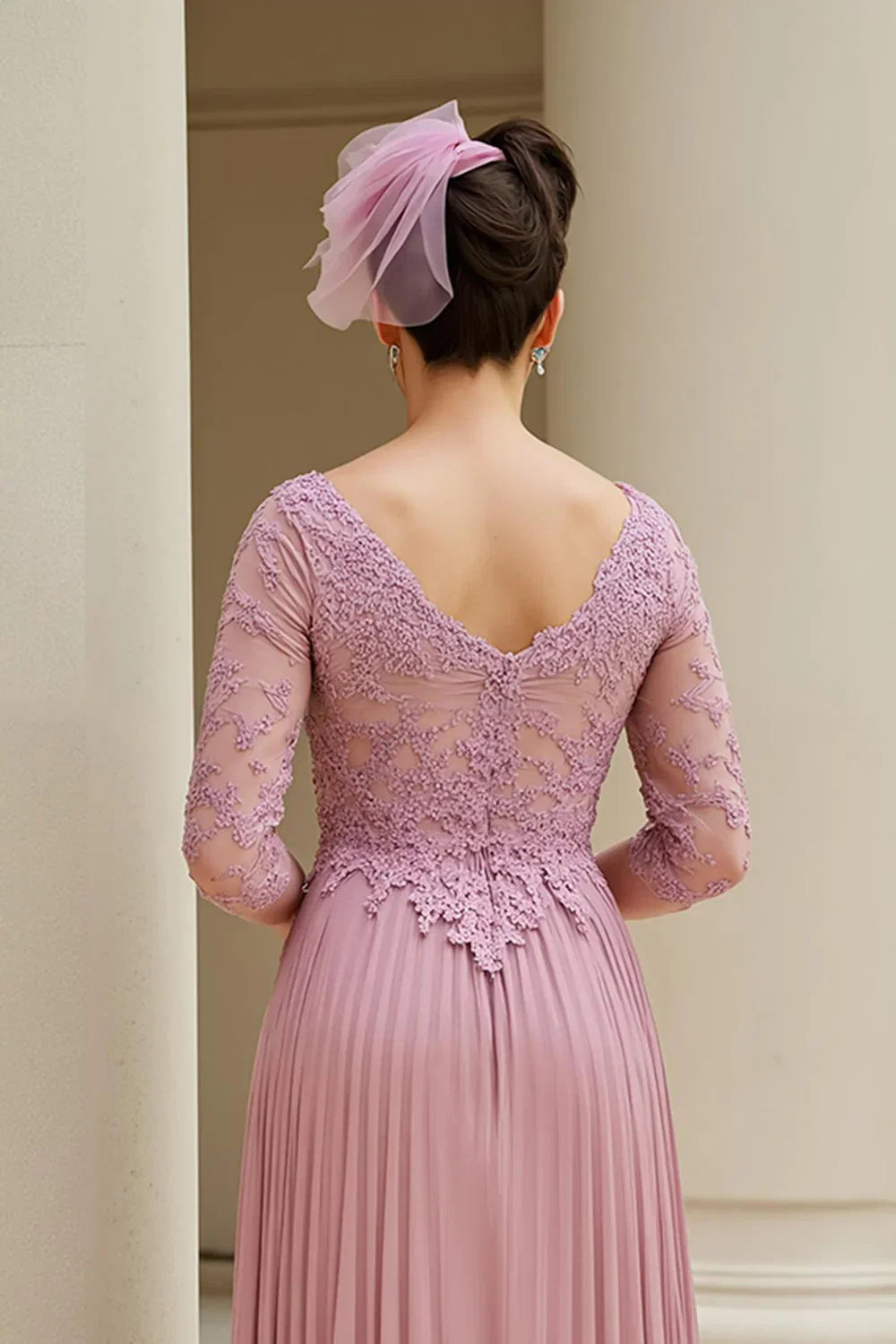 A Line V-Neck Sleeveless V Back Floor-Length Mother of the Bride Dress