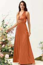 A Line V Neck Sleeveless Ruched Floor-Length Prom Dress