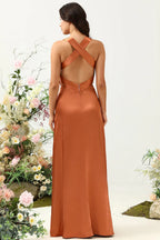 A Line V Neck Sleeveless Ruched Floor-Length Prom Dress