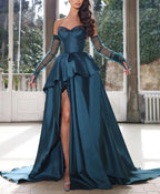Ball-Gown Sweetheart Sleeveless Tiered Sweep Train Prom Dress