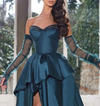 Ball-Gown Sweetheart Sleeveless Tiered Sweep Train Prom Dress