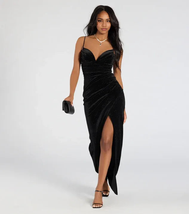 Bodycon Spaghetti Straps Sleeveless Open Back Floor-Length Prom Dress