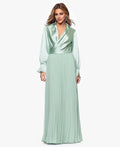 Column Collared Neck Long Sleeve Pleated Floor-Length Prom Dress