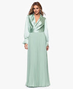 Column Collared Neck Long Sleeve Pleated Floor-Length Prom Dress