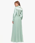 Column Collared Neck Long Sleeve Pleated Floor-Length Prom Dress