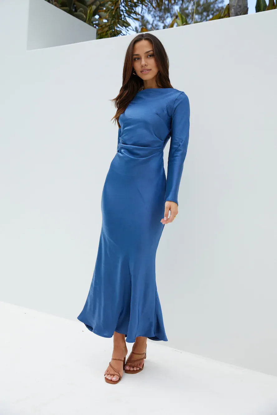 Fitted High Neck Long Sleeves Backless Floor-Length Cocktail Dress