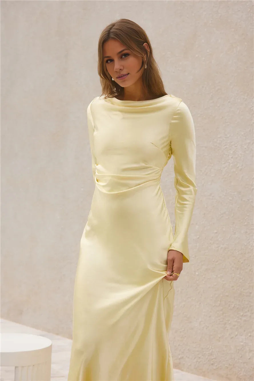Fitted High Neck Long Sleeves Backless Floor-Length Cocktail Dress