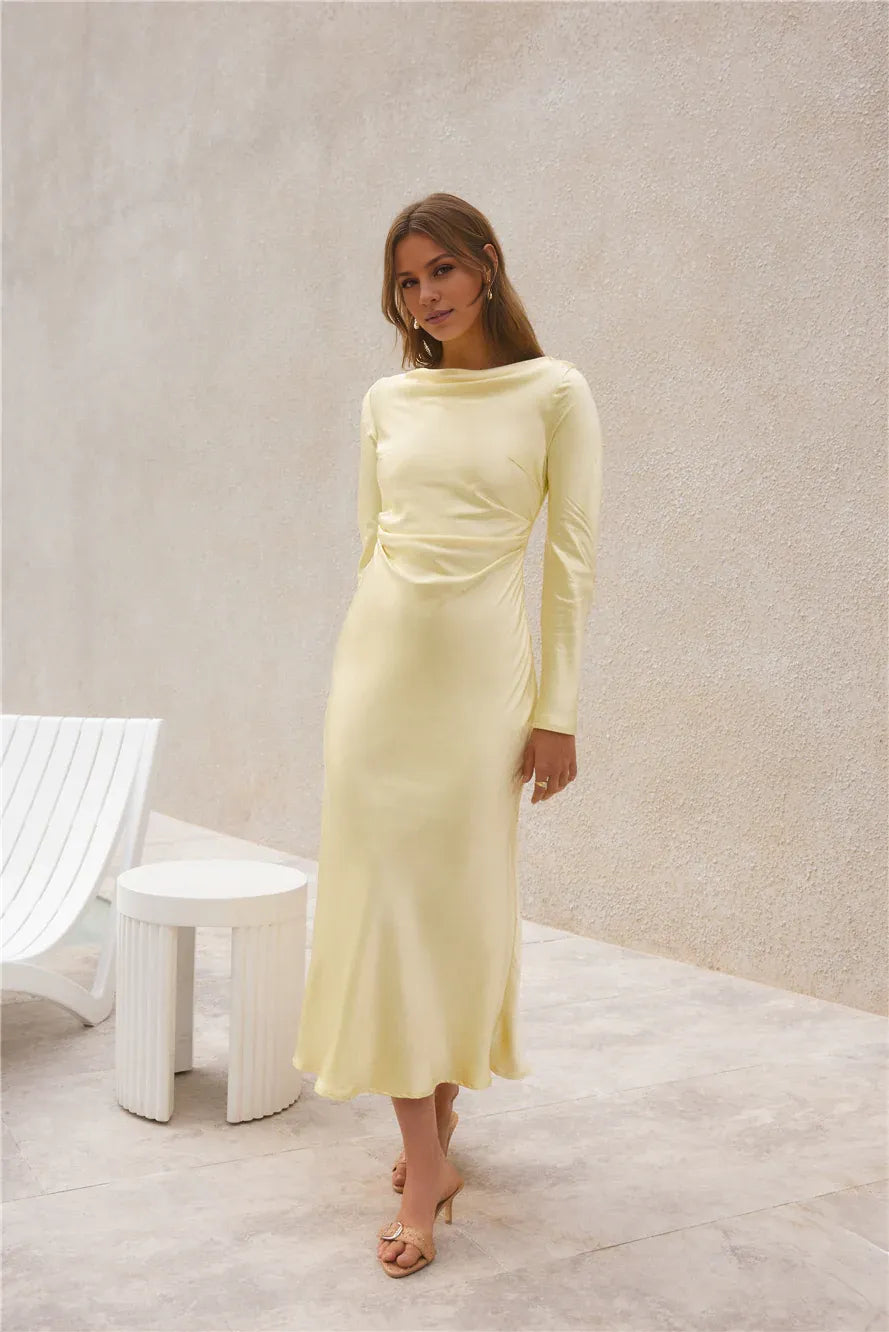 Fitted High Neck Long Sleeves Backless Floor-Length Cocktail Dress