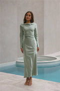 Fitted High Neck Long Sleeves Backless Floor-Length Cocktail Dress