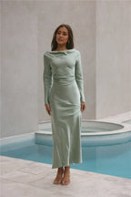 Fitted High Neck Long Sleeves Backless Floor-Length Cocktail Dress