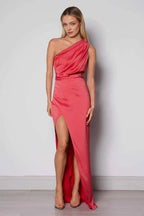Fitted One Shoulder Sleeveless Floor-Length Prom Dress