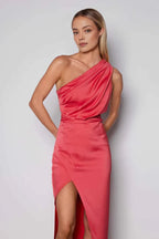 Fitted One Shoulder Sleeveless Floor-Length Prom Dress