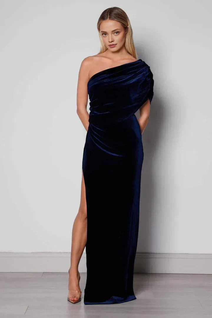 Fitted One Shoulder Sleeveless Floor-Length Prom Dress