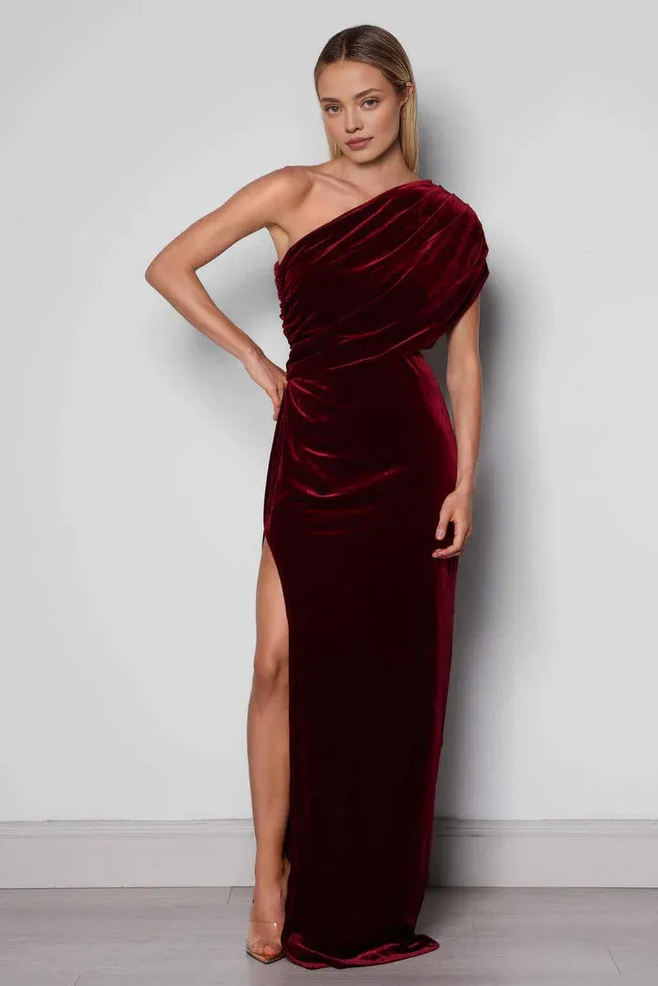 Fitted One Shoulder Sleeveless Floor-Length Prom Dress