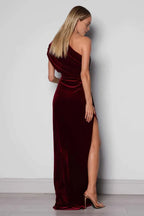 Fitted One Shoulder Sleeveless Floor-Length Prom Dress