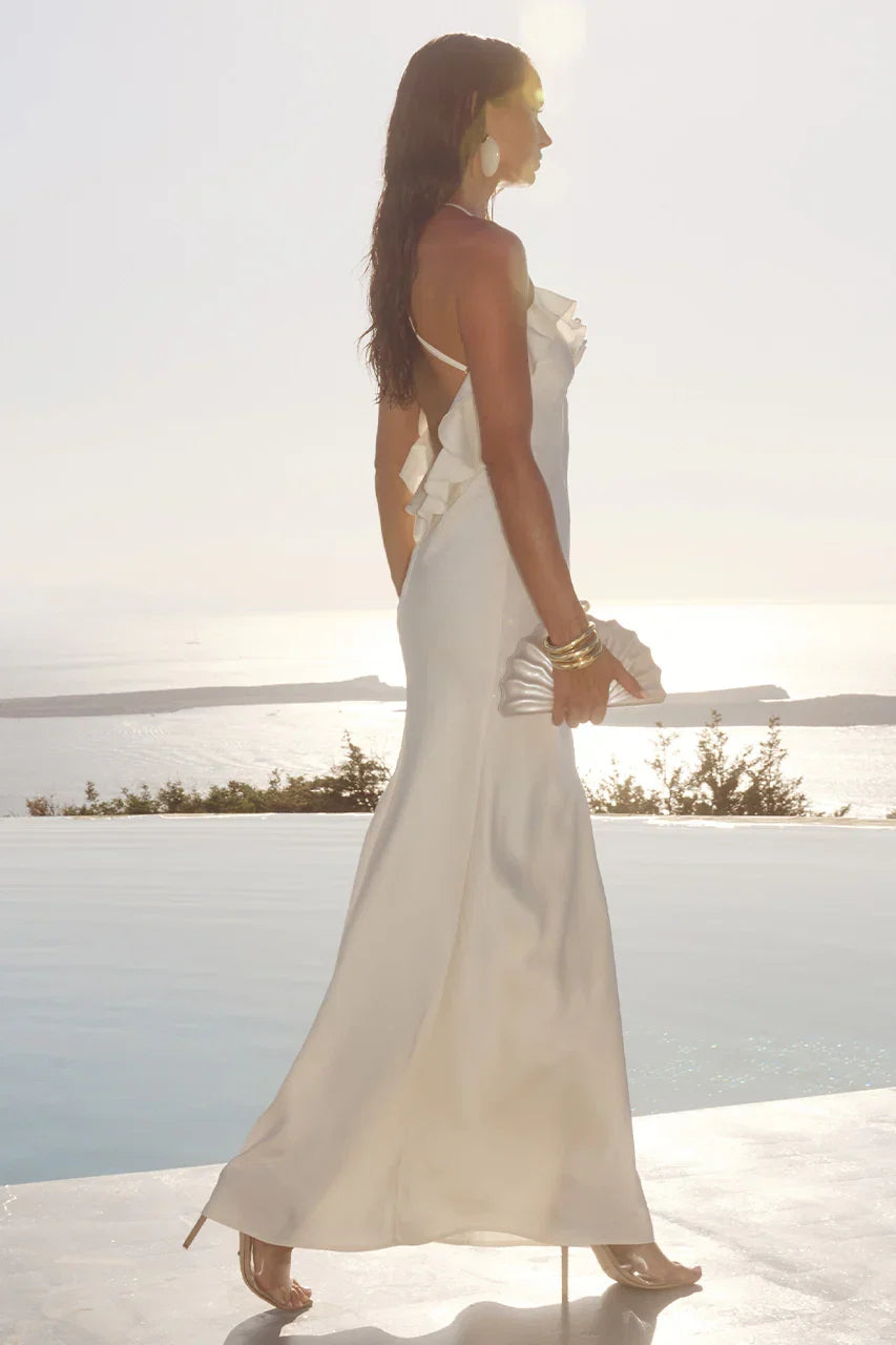Fitted Spaghetti Straps Sleeveless Flower Floor-Length Prom Dress