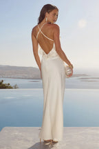 Fitted Spaghetti Straps Sleeveless Flower Floor-Length Prom Dress