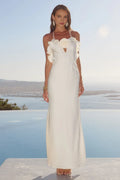 Fitted Spaghetti Straps Sleeveless Flower Floor-Length Prom Dress
