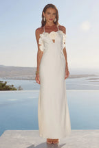 Fitted Spaghetti Straps Sleeveless Flower Floor-Length Prom Dress
