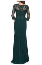 Fitted V-neck Illusion Sleeves Zipper Up Floor-Length Mother of the Bride Dress