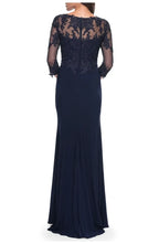 Fitted V-neck Illusion Sleeves Zipper Up Floor-Length Mother of the Bride Dress